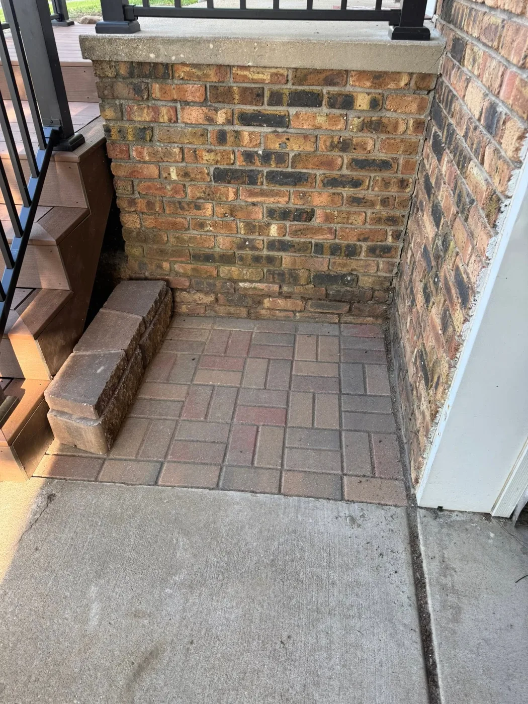 Rebuilt brick paver entry steps at a Central Illinois home