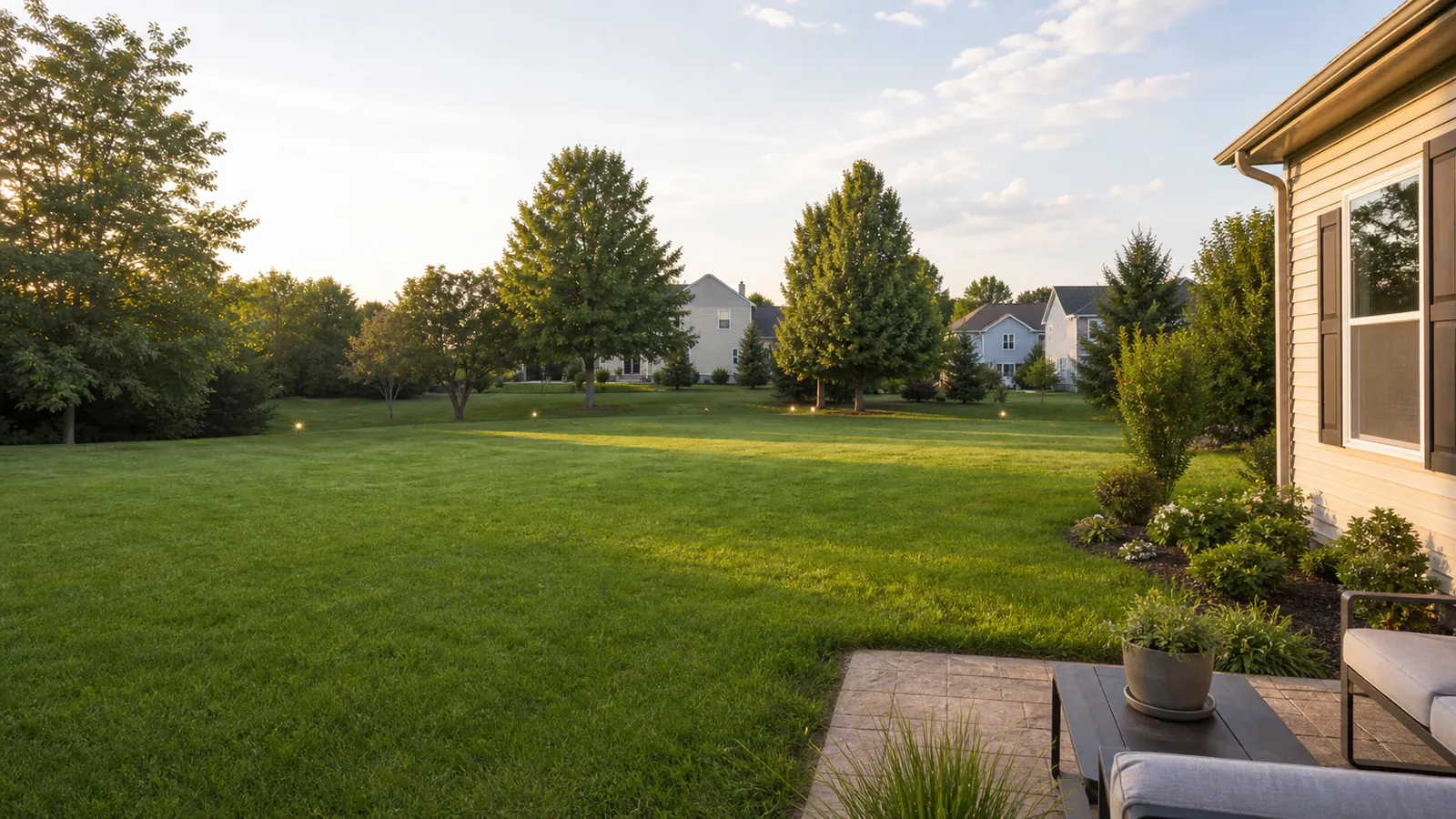 Open residential yard ready for fence layout, measurements, and project planning