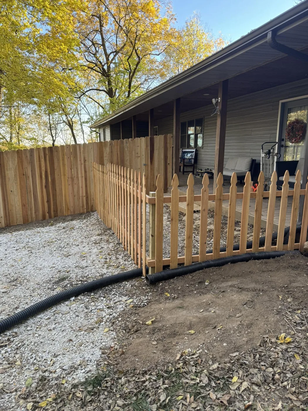 Wood picket fence corner section in Central Illinois